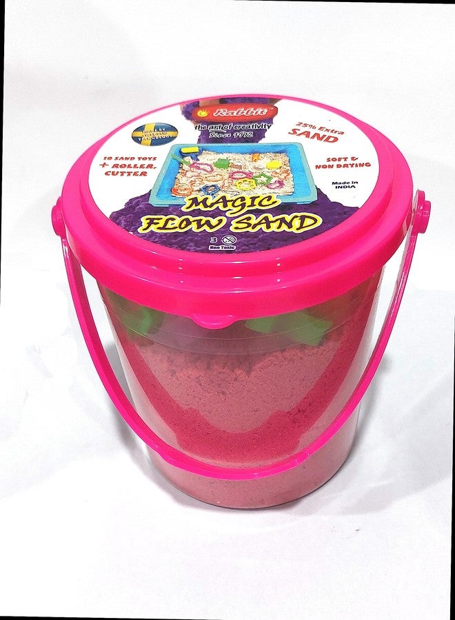Rabbit Magic Flow 1KG Play Sand Bucket for Kids - Includes 20 Fun Moulds, Roller & Cutter | Soft, Mess-Free Sand for Creative Play & Sensory Fun | Age 5+ (Pink-Blue) - Image 3